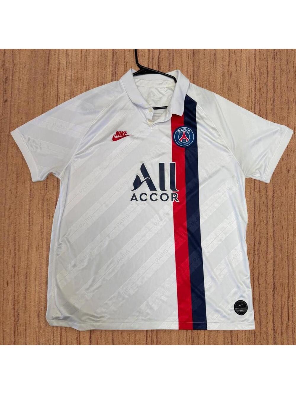 Nike PSG 2019 Third Kit shirt with red and navy blue vertical stripes